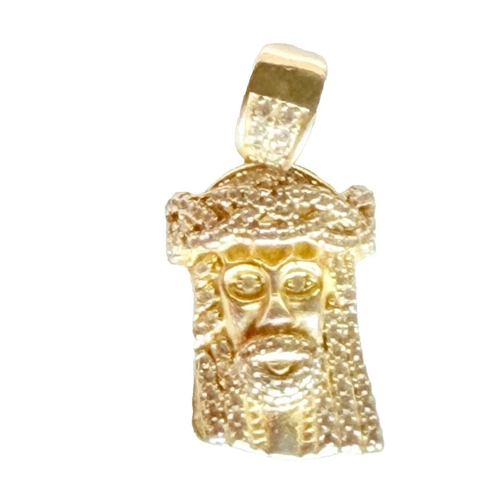 Sterling Silver 925 Jesus Crown of Thorns Gold Tone Pendant CZ Cubic Zirconia